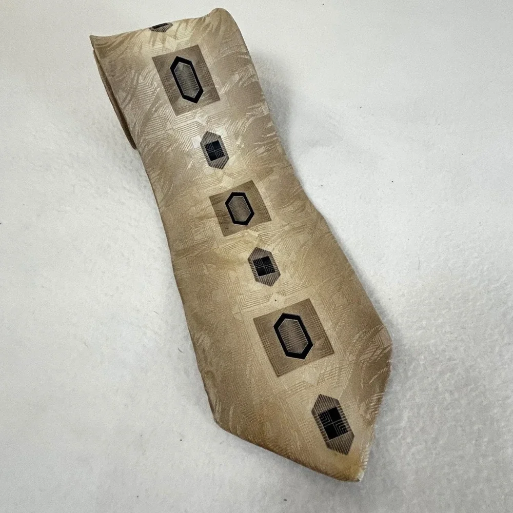 Palazzi Studio Mens Silk Tie Tan‎ Geometric Pattern CorpGore Preppy
